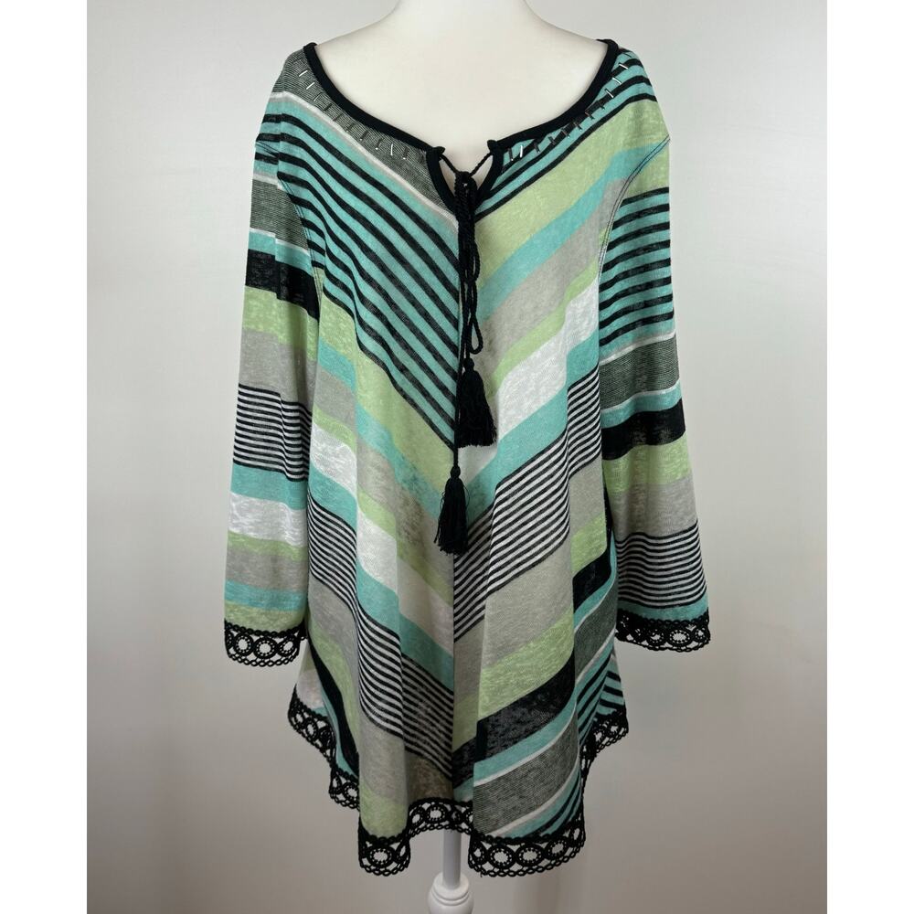 Multiples Womens Multicolor Striped Crochet Trim Tunic Sz 1X |‎ Coastal Beachy